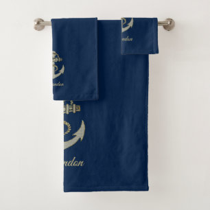 Silber und Goldton nautischer Bootsanker Fleece b Badhandtuch Set