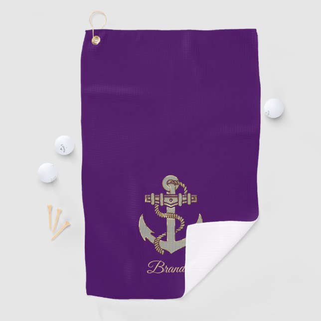 Silber und Goldton nautischer Bootsanker Fleece b Golfhandtuch (Insitu)