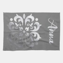 Silber und Grau Monogramm | Geschirrtuch