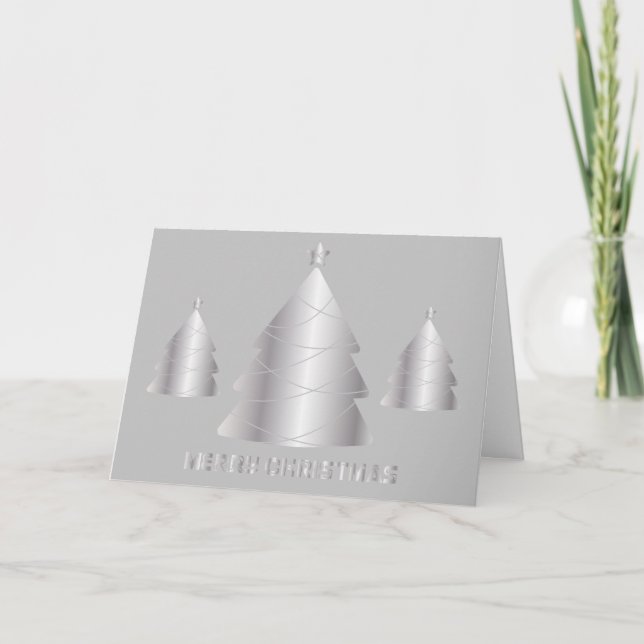Silber und Grau Weihnachtsbaum Weihnachtsfotokarte Feiertagskarte (Vorderseite)