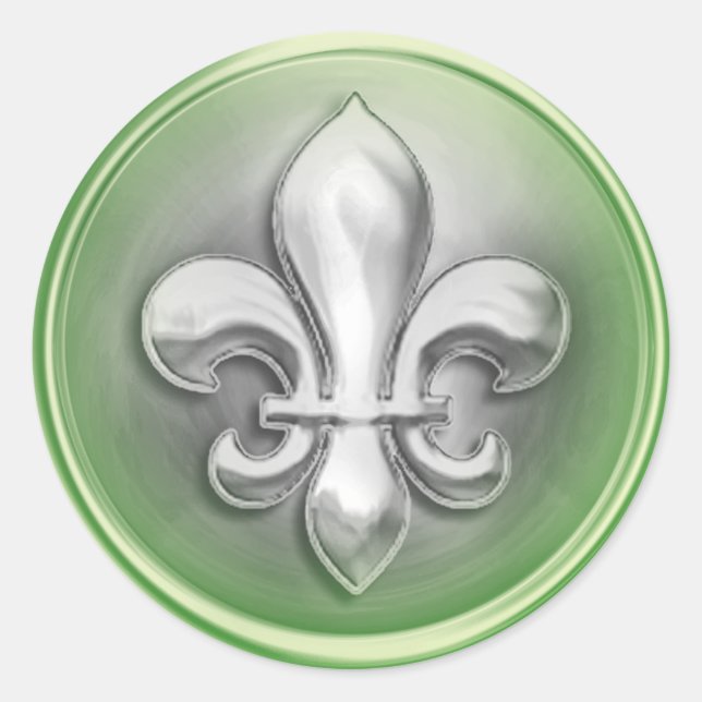 Silber und grüne Lilie mit Embossed Look Runder Aufkleber (Vorderseite)