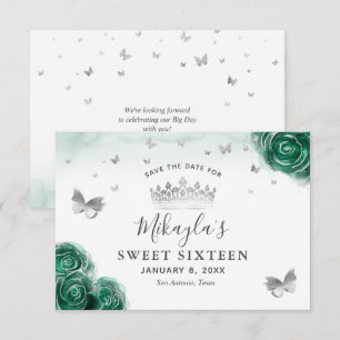 Silber und Grüne Rosen Elegant Save The Date