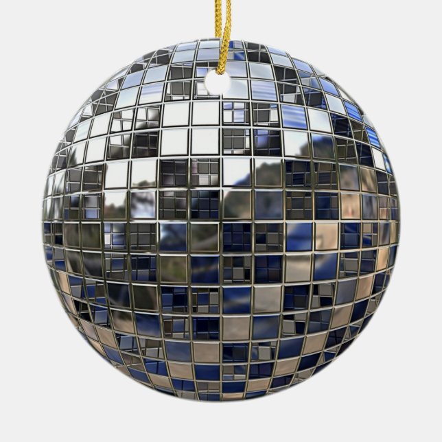 Silber und irgendein blauer Disco-Ball spiegeln Keramikornament (Vorne)