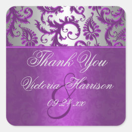 Silber und Lila Damask II Square Sticker