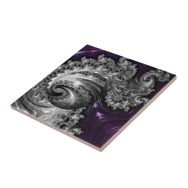 Silber und Lila Fraktal Vortex Fliese (Seite)