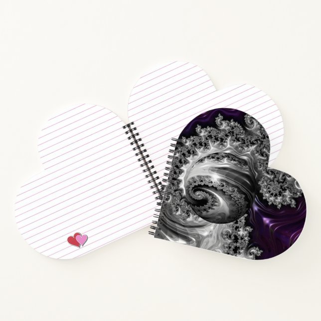 Silber und Lila Fraktal Vortex Heart Notebook Notizbuch (Innenseite)