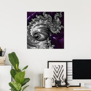 Silber und Lila Fraktal Vortex Poster