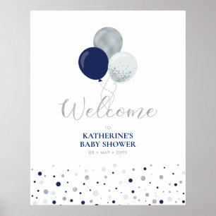 Silber- und Marineblaue Ballons   Babyparty-Willko Poster