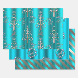 Silber und Metallic Aqua Weihnachten Geschenkpapier Set