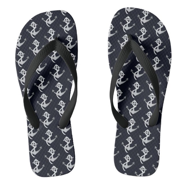 Silber- und Navy-Nautical-Anchor-Sandalen Flip Flops (Fußbett)