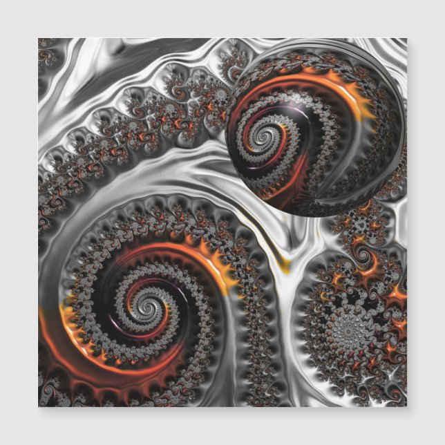 Silber und Orange Mandelbrot mit Sphere Card Magnetkarte (Vorderseite)