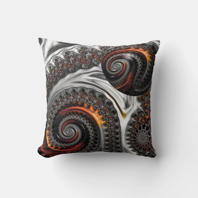 Silber und Orange Mandelbrot mit Sphere Kissen (Vorderseite)