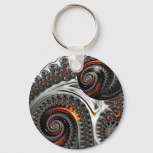 Silber und Orange Mandelbrot mit Sphere Schlüsselanhänger