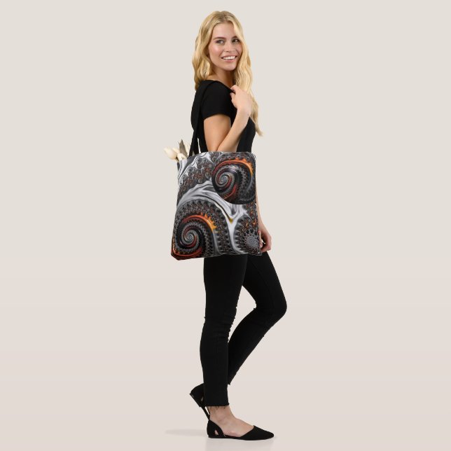 Silber und Orange Mandelbrot mit Sphere Tote Bag Tasche (Am Model)