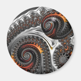 Silber und Orange Mandelbrot Sphere Magnet