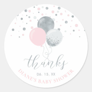Silber- und rosa Luftballons   Partygeschenk Danke Runder Aufkleber