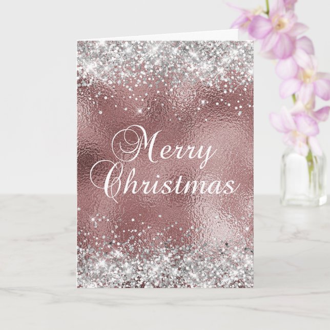 Silber und Rose Gold Funkelnd Foil Frohe Weihnacht Karte (Orchidee)