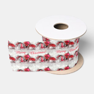 Silber und Rot frohe Weihnachten Satin Ribbon Satinband