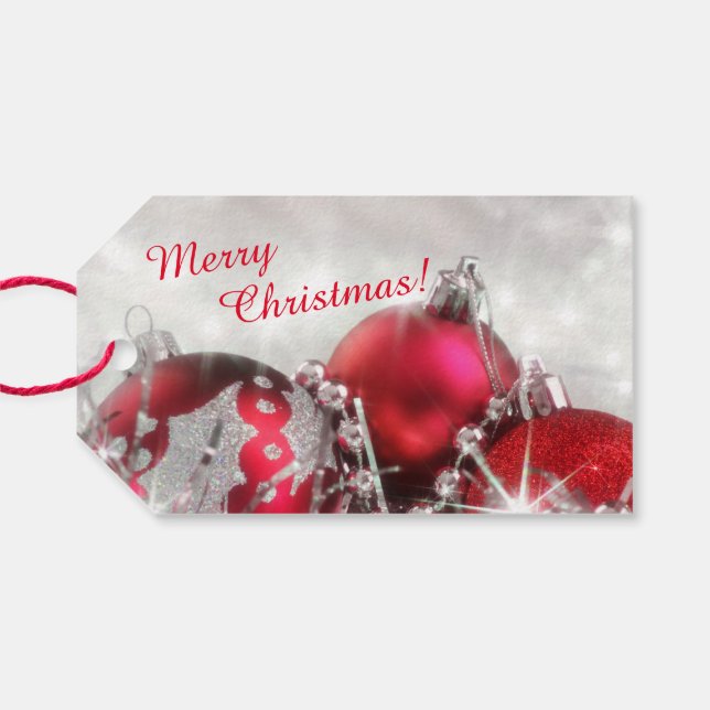 Silber und Rot frohe Weihnachtsgeschenk-Tag Geschenkanhänger (Rückseite Horizontal)