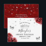 Silber und Rote Rosen Elegant Save The Date<br><div class="desc">Die Prinzessin feiert ein luxuriöses Rot-Silber-Party-Thema und sucht nach eleganten Schreibtideen? Erstellen Sie Ihre eigene schöne DIY-Vorlage Save the Date Einladungen, die leicht einen personalisierten Namen, ein Datum und andere benutzerdefinierte Textdetails hinzufügen können. Die einzigartige, originelle Kunst von Raphaela Wilson strahlt weiche Aquarellfarben rote Rosen in einem hübschen Imitat metallisches...</div>