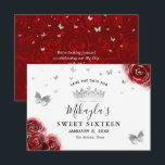 Silber und Rote Rosen Elegant Save The Date<br><div class="desc">Die Prinzessin feiert ein luxuriöses Rot-Silber-Party-Thema und sucht nach eleganten Schreibtideen? Erstellen Sie Ihre eigene schöne DIY-Vorlage Save the Date Einladungen, die leicht einen personalisierten Namen, ein Datum und andere benutzerdefinierte Textdetails hinzufügen können. Die einzigartige, originelle Kunst von Raphaela Wilson strahlt weiche Aquarellfarben rote Rosen in einem hübschen Imitat metallisches...</div>