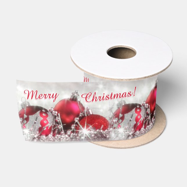 Silber und rotes frohe Weihnacht-Satin-Band Satinband (Spule)