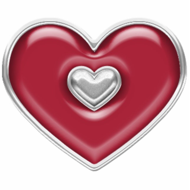 Silber und Rotes Herz Fotoskulptur Ornament (Vorne)