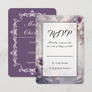 Silber und sanfte Amethyst Winterblüten Hochzeit RSVP Karte