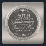 Silber und Schwarz 60. Hochzeitstag Steinuntersetzer<br><div class="desc">Eleganter silberfarbener Kreis umrahmt schwarzer Hintergrund, 60. Hochzeitstag zum Gedenken an den Untersetzer. Anpassbarer Text. Diamanten und Silberherzen. 60. Hochzeit Jubiläum ist Textdesign mit Diamanten und Silber-Look. Wenn Sie Ihren Namen und das Jahr in der gleichen Schriftart Behandlung, müssen Sie E-Mail an den Designer. Es ist kostenlos und schnell. Wie...</div>