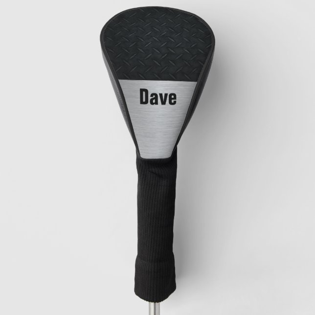 Silber- und Schwarz-Diamant-Plattenmuster mit Name Golf Headcover (Vorderseite)