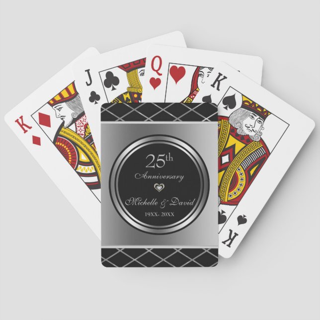 Silber und Schwarz geometrische Formen - Jubiläum Spielkarten (Rückseite)