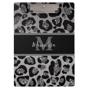 silber und schwarz glittery monogrampersonalisiert klemmbrett