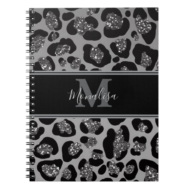 silber und schwarz glittery monogrampersonalisiert notizblock (Vorderseite)