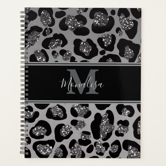silber und schwarz glittery monogrampersonalisiert planer (Vorderseite)