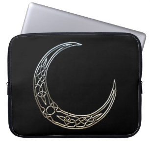 Silber und Schwarz-keltischer sichelförmiger Mond Laptopschutzhülle