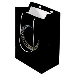 Silber und Schwarz-keltischer sichelförmiger Mond Mittlere Geschenktüte