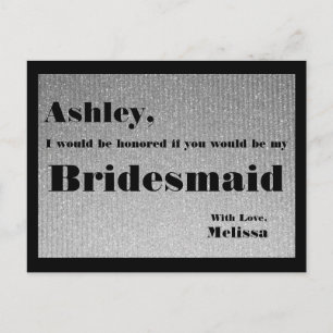Silber und Schwarz - Werden Sie meine Bridesmaid s Einladungspostkarte