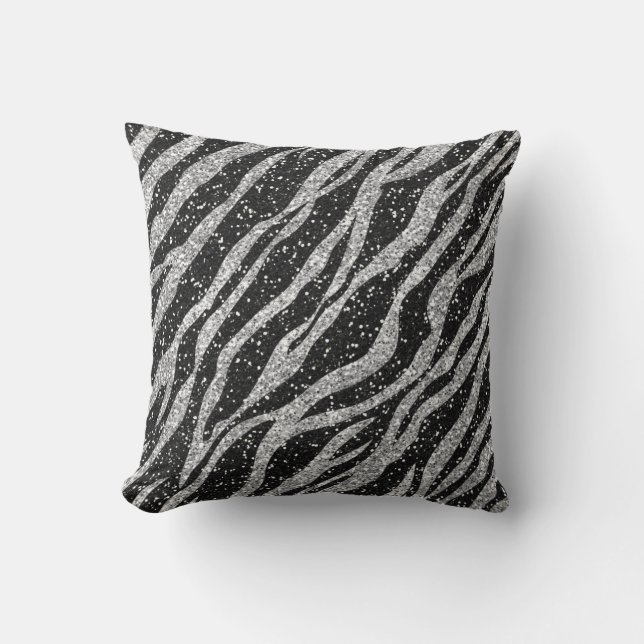 Silber und Schwarz Zebra Druckkopfkissen Kissen (Vorderseite)