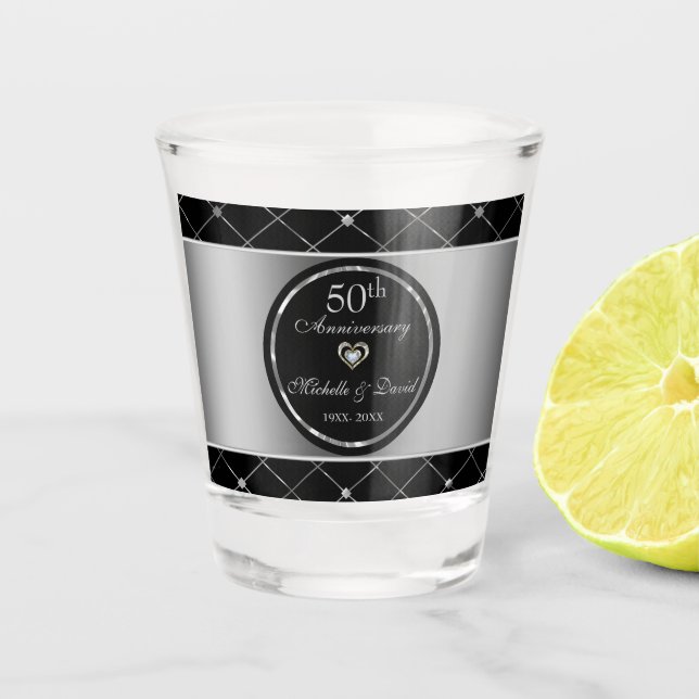 Silber- und schwarze Diamantformteile Schiebeglas Schnapsglas (Vorderseite)