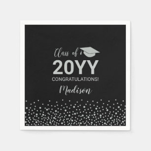 Silber- und schwarze Konfetti-Abschlussfeier-Party Serviette
