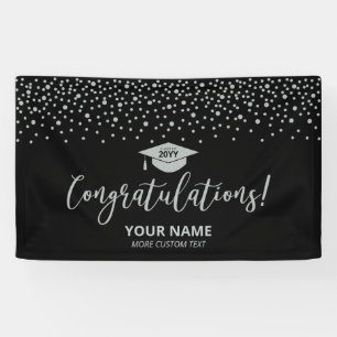 Silber- und schwarze Konfetti-Gratulations-Abschlu Banner