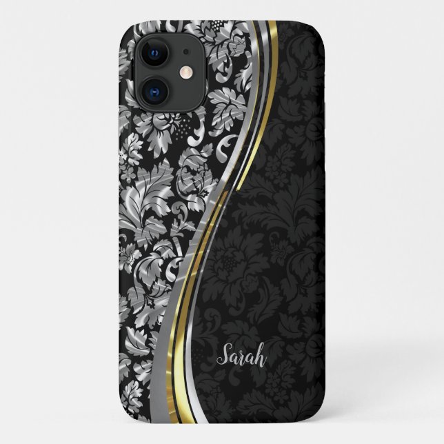 Silber und schwarzer Damast Case-Mate iPhone Hülle (Rückseite)