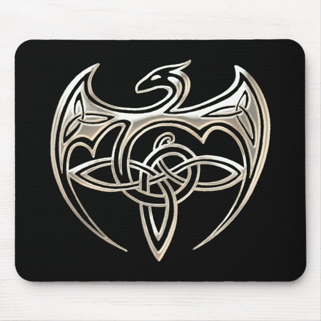 Silber und Schwarzer Drache Trine keltische Knospe Mousepad (Vorne)