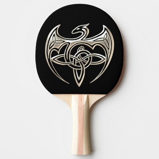 Silber und Schwarzer Drache Trine keltische Knospe Tischtennis Schläger (Vorderseite)