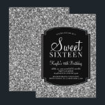 Silber und Schwarzer Glitzer Sweet 16 Einladungen<br><div class="desc">Silber und Schwarzer Glitzer Sweet 16 Einladungen. Diese Einladungen sind mit silberfarbenem Glitzer und einem edlen goldfarbenen Hintergrund gestaltet. Diese 16 . Geburtstag Einladung, die speziell für Jugendliche konzipiert wurde, ist eine fantastische Einführung in Ihren ganz besonderen Tag. Weitere koordinierende 16 Party-Vorräte erhalten Sie im Metro-Events Zazzle Shop und unter...</div>