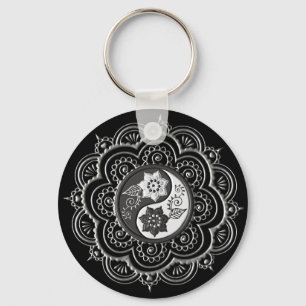 Silber- und schwarzes Mandala Schlüsselanhänger