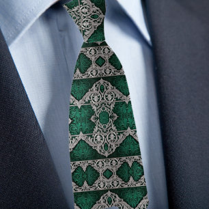 Silber- und Smaragd-Formales traditionelles Muster Krawatte