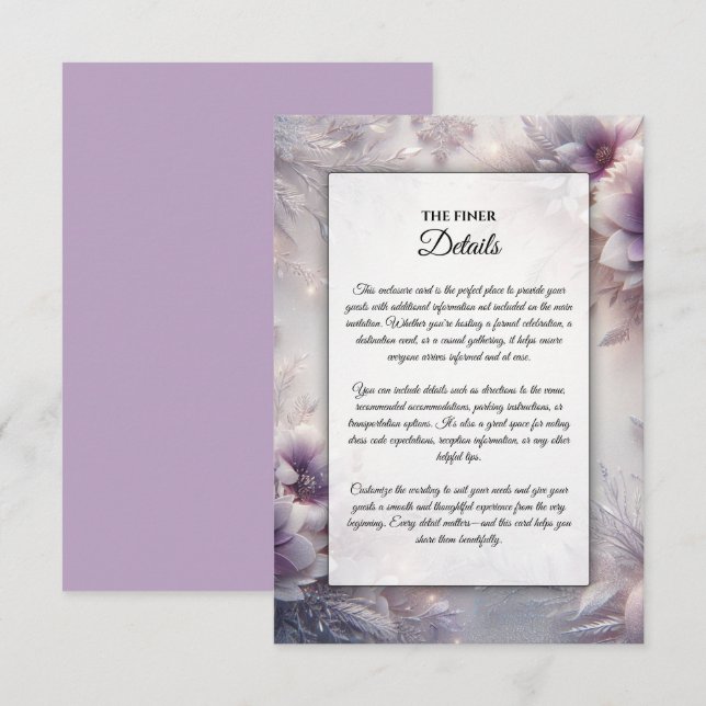 Silber und weiche Amethyst Winterblüten Begleitkarte (Vorne/Hinten)