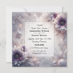Silber und weiche Amethyst Winterblüten Hochzeit Einladung