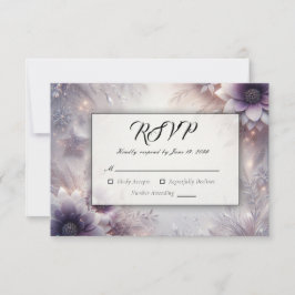 Silber und weiche Amethyst Winterblüten Hochzeit RSVP Karte